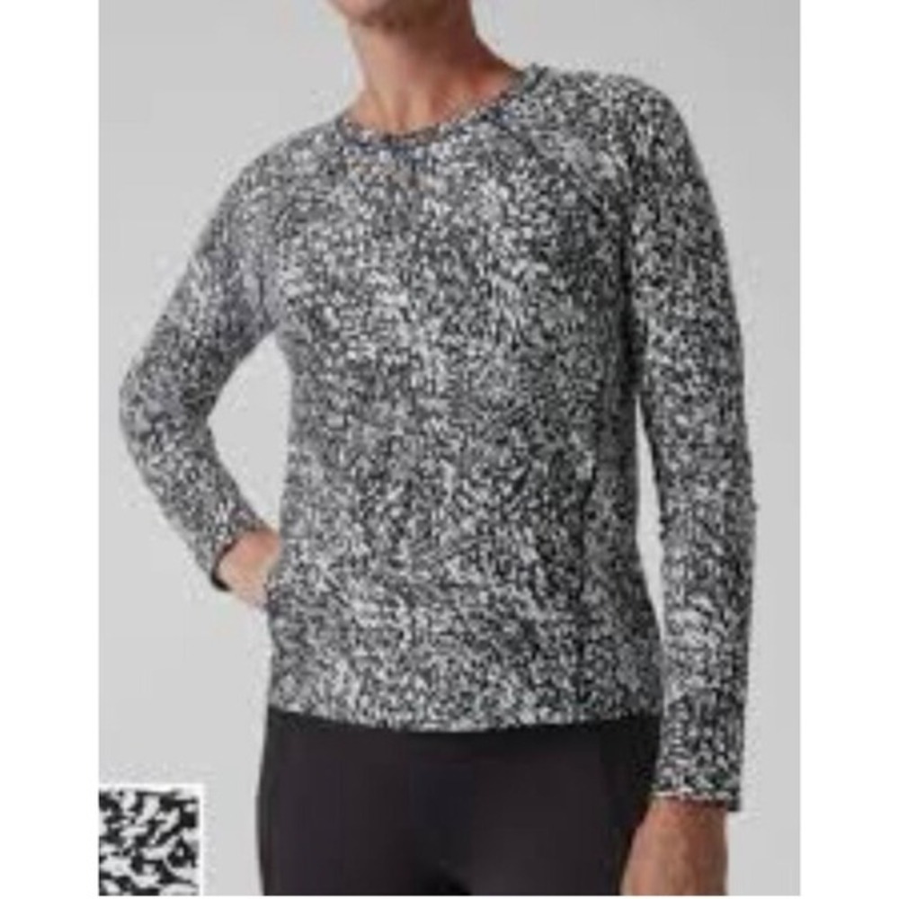 Athleta Ultimate Train Top‎ S Black White Print Long Sleeve Athletic Workout